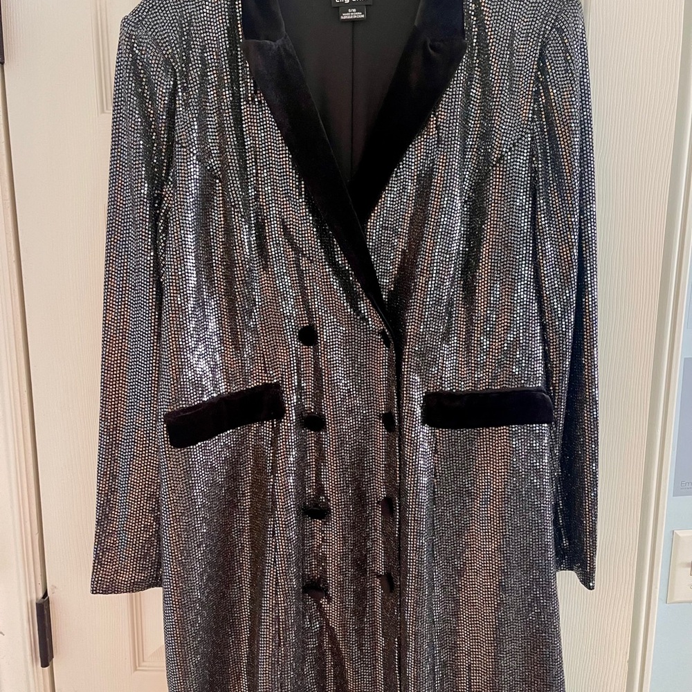 City Chic Silver Sequin Tuxedo Blazer Dress